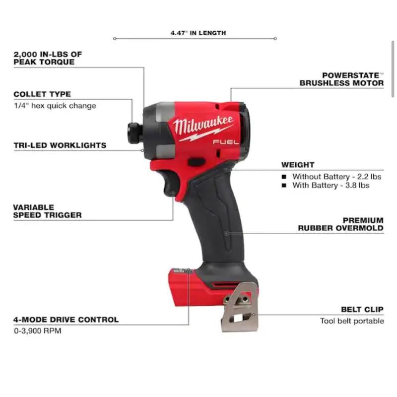 Milwaukee M18 FUEL 18V Lithium-Ion Brushless Cordless 1/4" Hex Impact Driver - Unmatched Power and Control for Professionals